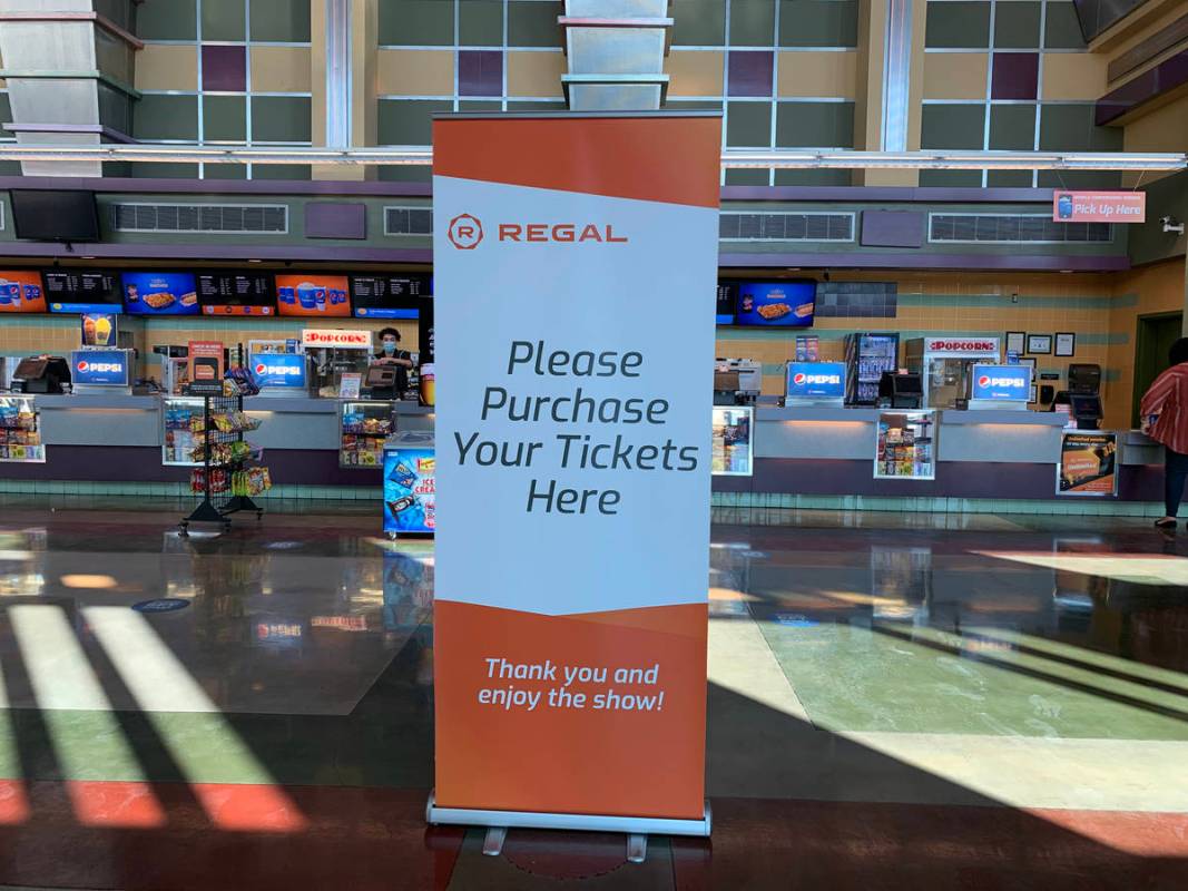 A sign to purchase tickets from the concession stand is seen in Regal Colonnade, in Las Vegas o ...