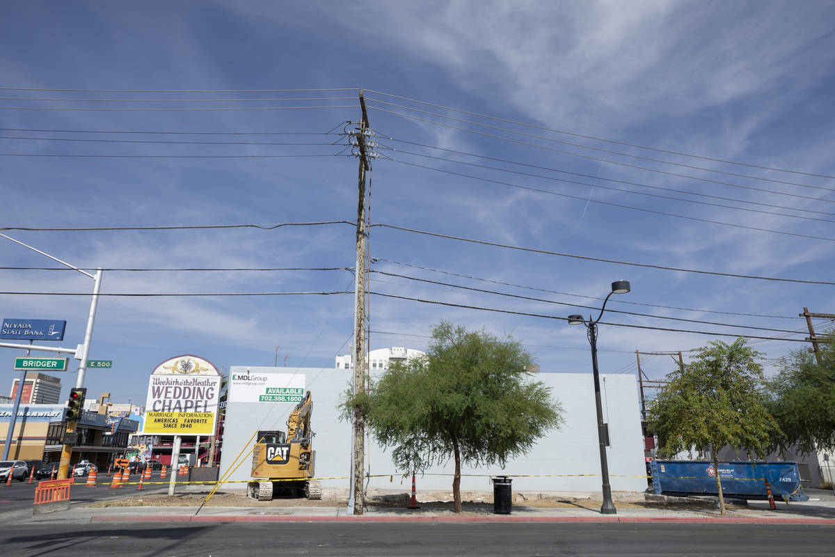 The Wee Kirk Wedding Chapel is seen demolished, in downtown Las Vegas on Monday, Oct. 5, 2020. ...