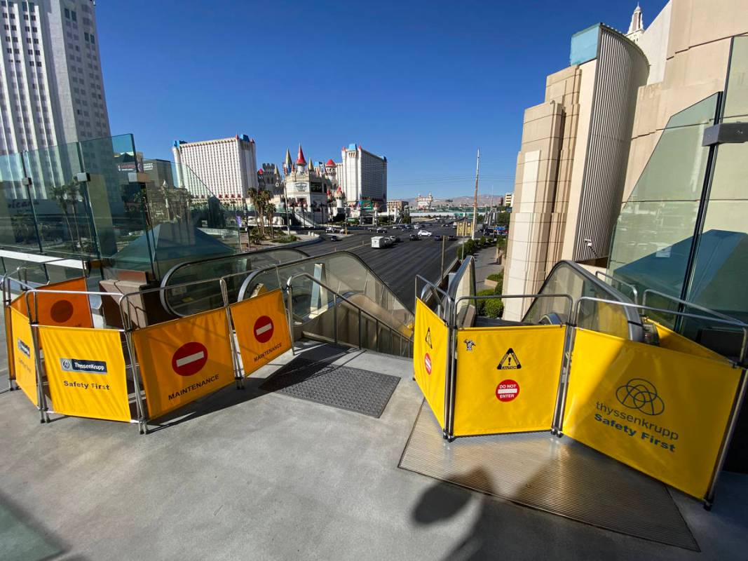 Escalators are closed for the pedestrian bridge between MGM Grand and Tropicana Las Vegas on th ...