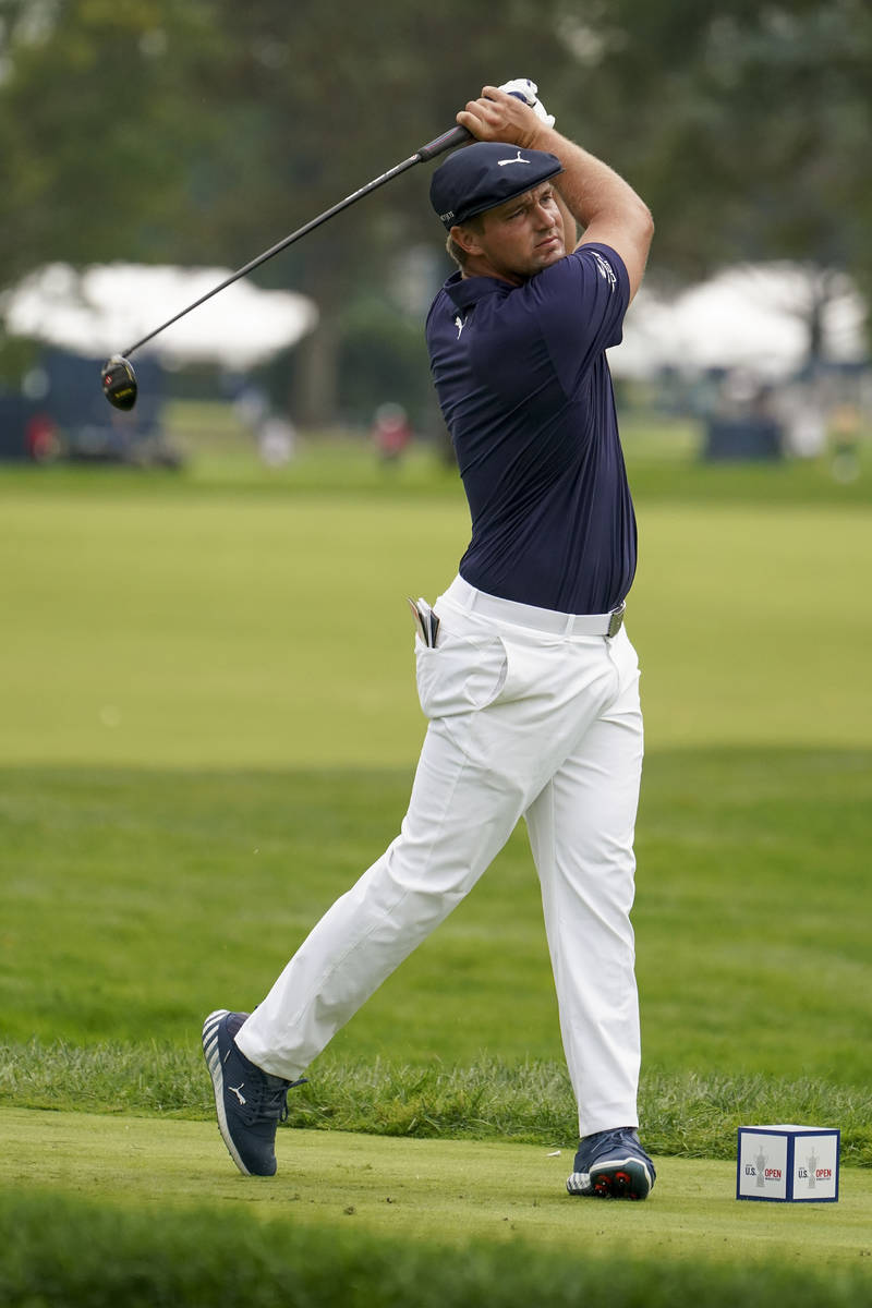 Bryson DeChambeau, of the United States, plays his shot from the sixth tee during the first rou ...