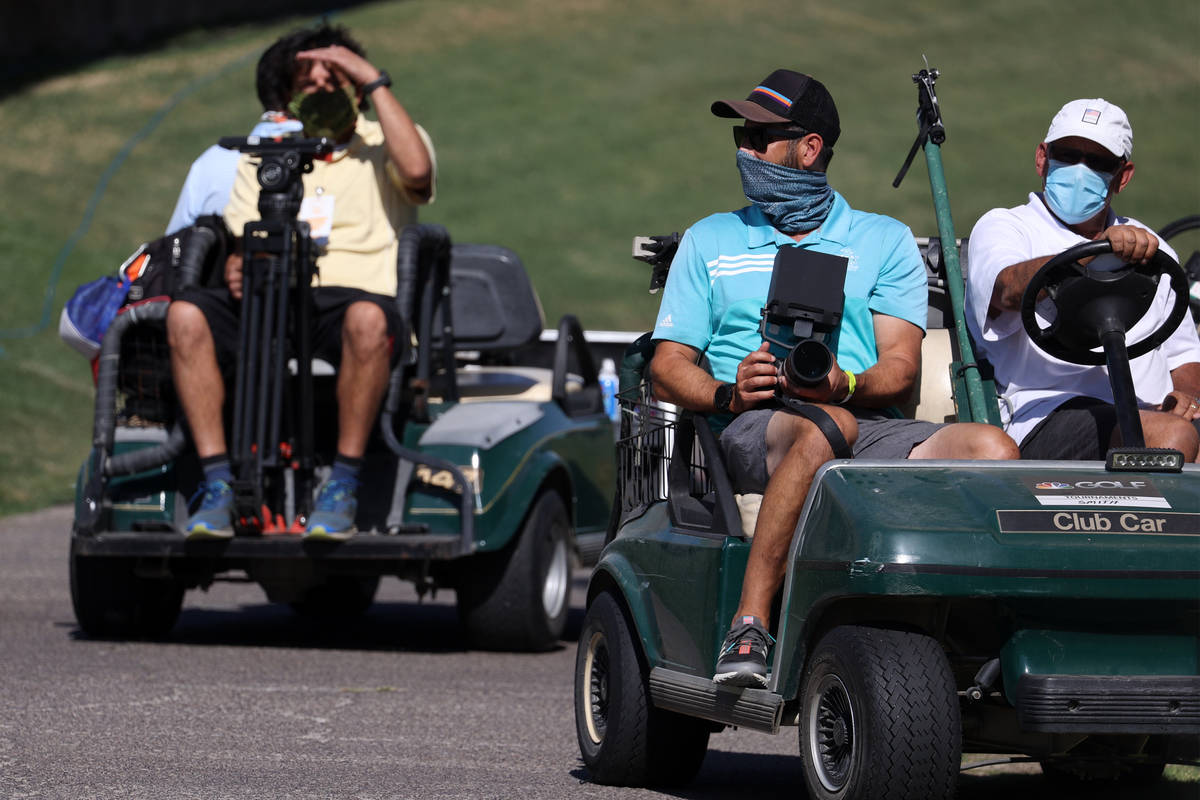 People drive gold carts during the Pro-Am event in the 2020 Shriners Hospitals for Children Ope ...