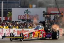 Top Fuel racer Brittany Force leads during the second round of the Dodge NHRA Nationals at the ...