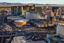 The T-Mobile Arena and New York-New York with other Las Vegas Strip area properties during an a ...
