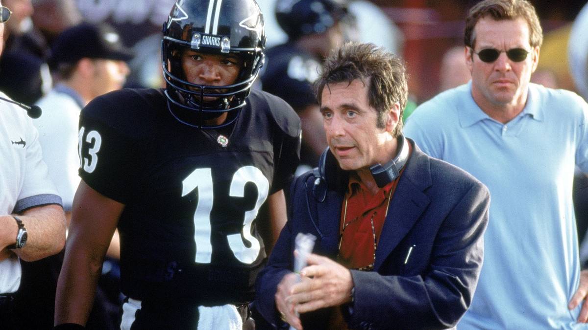 From left, Jamie Foxx, Al Pacino and Dennis Quaid star in "Any Given Sunday." (Warner Bros.)