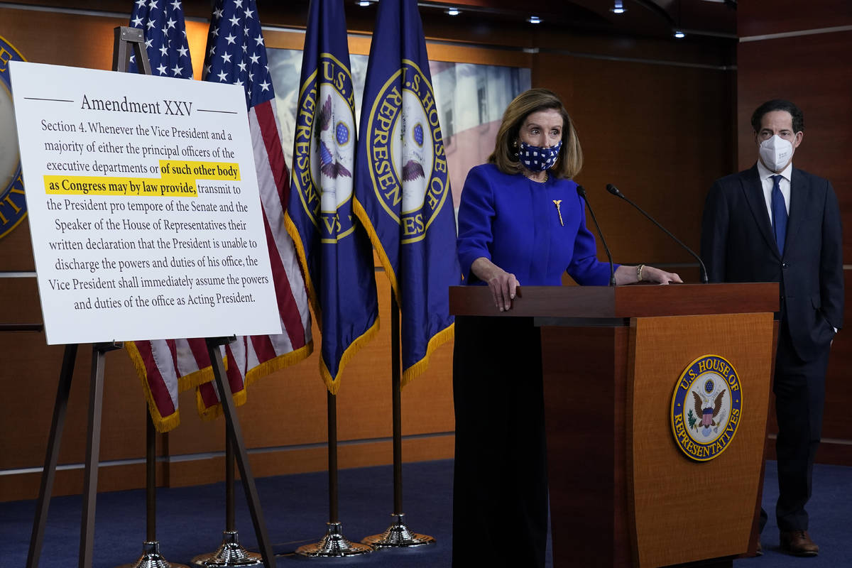 Speaker of the House Nancy Pelosi, D-Calif., speaks during a news conference at the Capitol in ...