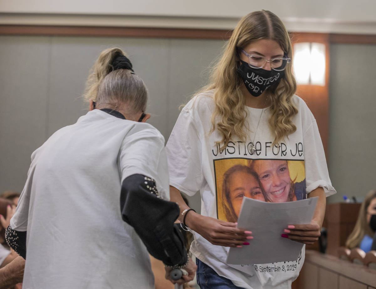 Victim Jennifer Ratay's daughter Kelsi Jackson, 16, stands up to read a letter to District Judg ...