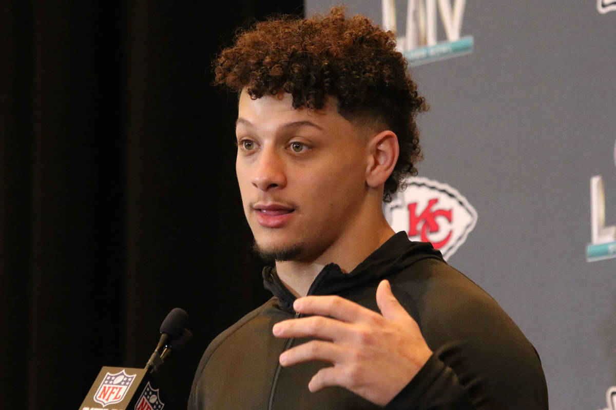 Kansas City Chiefs quarterback Patrick Mahomes speaks at a news conference during Super Bowl LI ...