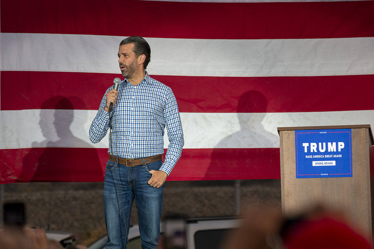 Donald Trump Jr. campaigns for his father's presidential re-election at Peterbilt Truck Parts a ...