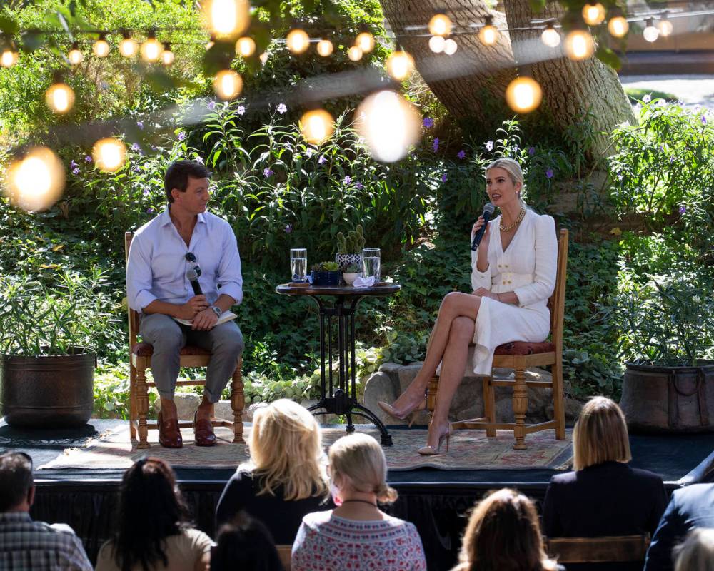 Hogan Gidley, former White House deputy press secretary, listens to Ivanka Trump speak to a gro ...