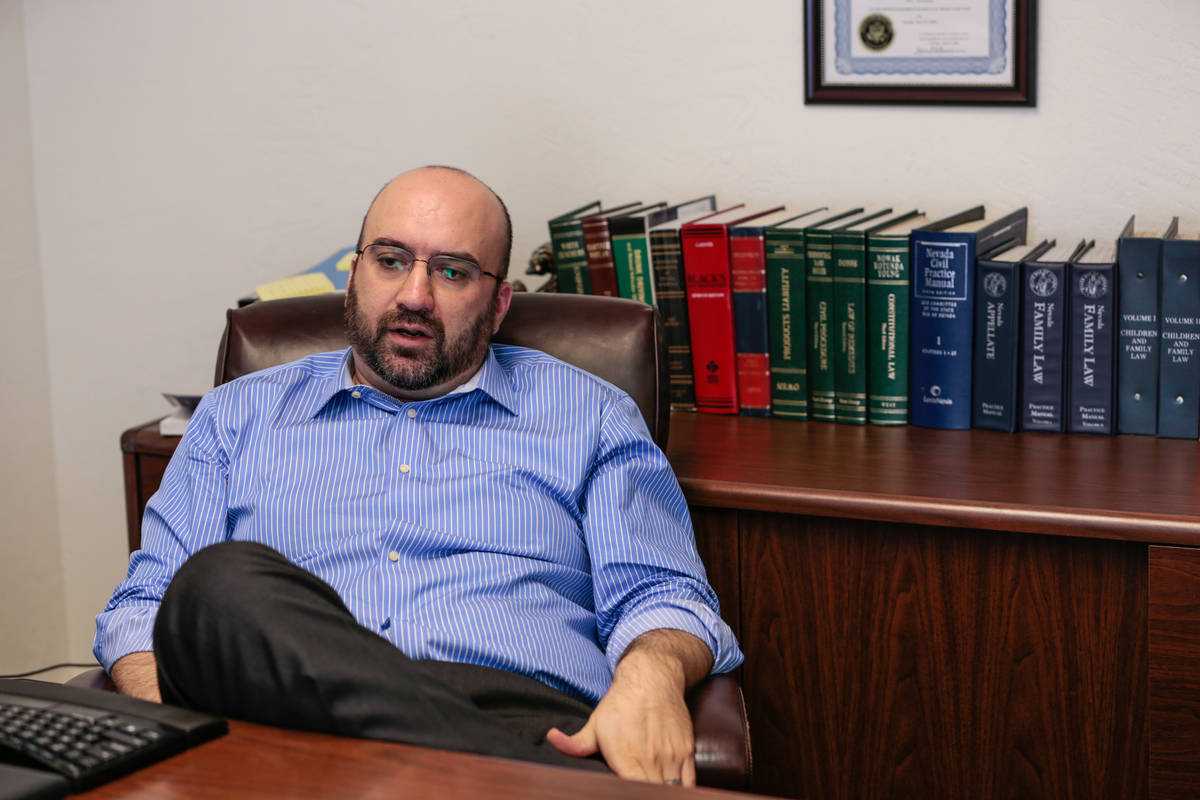 Lawyer Alex Ghibaudo pauses during an interview in his Las Vegas office on Feb. 18, 2015. (Revi ...