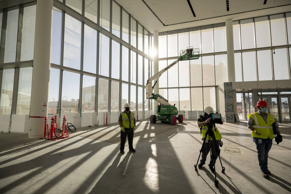 Construction material is seen during a media tour of the Las Vegas Convention Center West Hall, ...