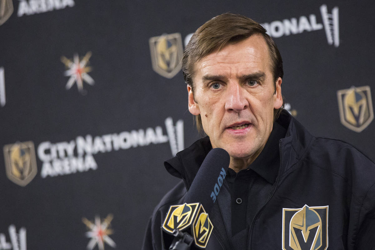 Vegas Golden Knights General Manager George McPhee speaks during a news conference at City Nati ...