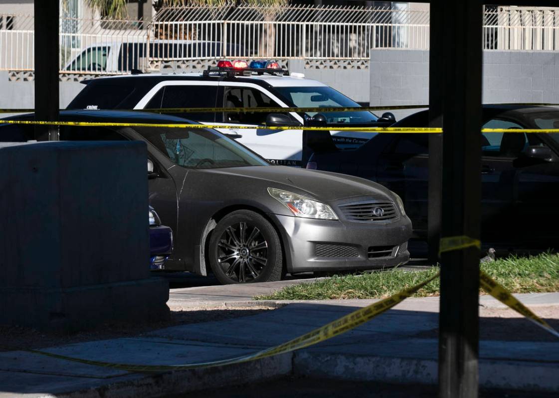 Las Vegas police investigate a stabbing at an apartment complex on 3070 S. Nellis Blvd., near V ...