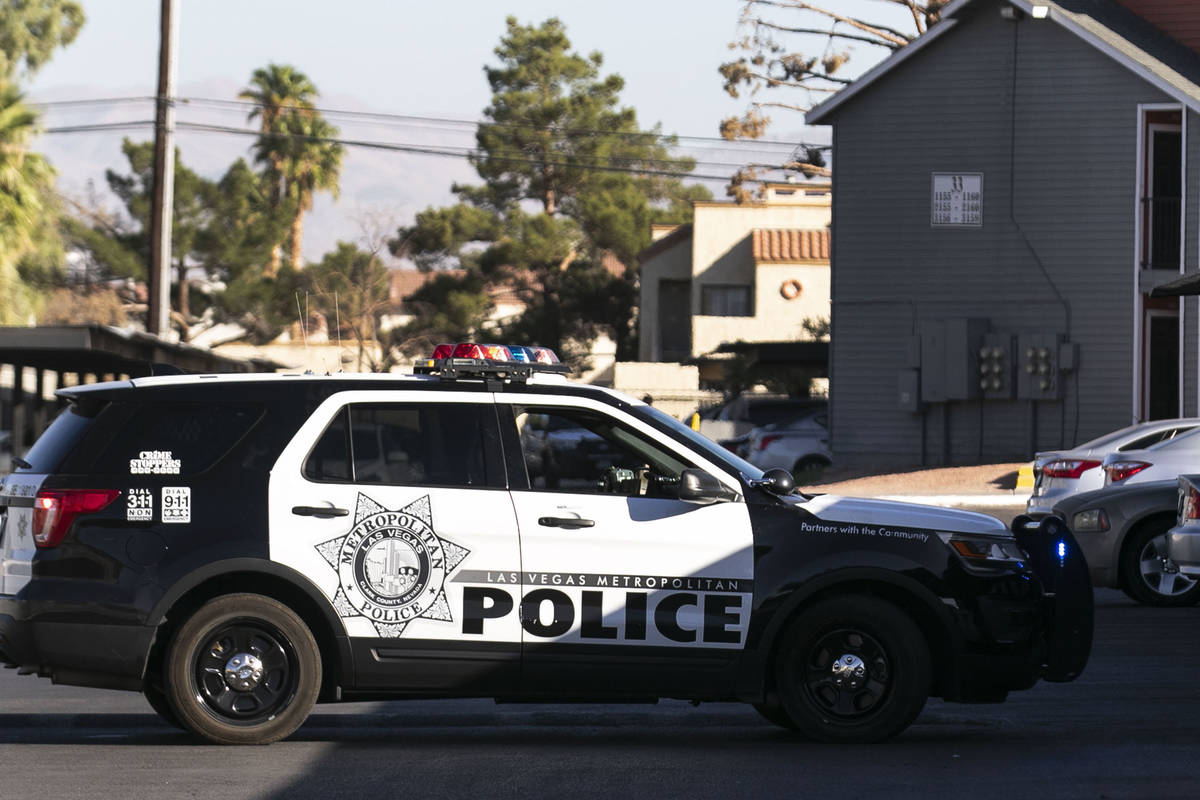 Las Vegas police investigate a stabbing at an apartment complex on 3070 S. Nellis Blvd., near V ...