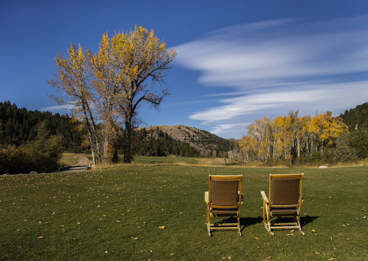 The view from the 18th hole of Rock Creek Cattle Company golf course on Friday, Oct. 9, 2020, i ...