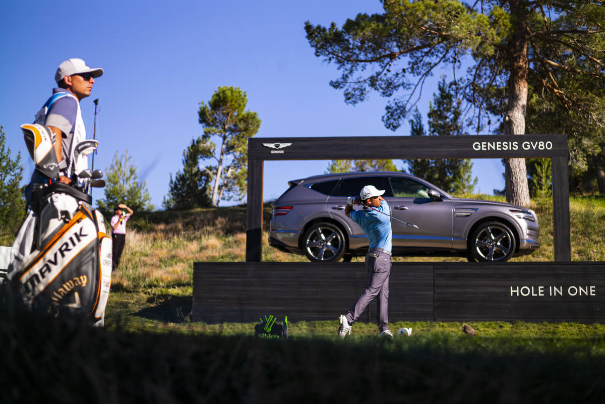 Xander Schauffele tees off at the 13th hole during the third round of the CJ Cup at the Shadow ...