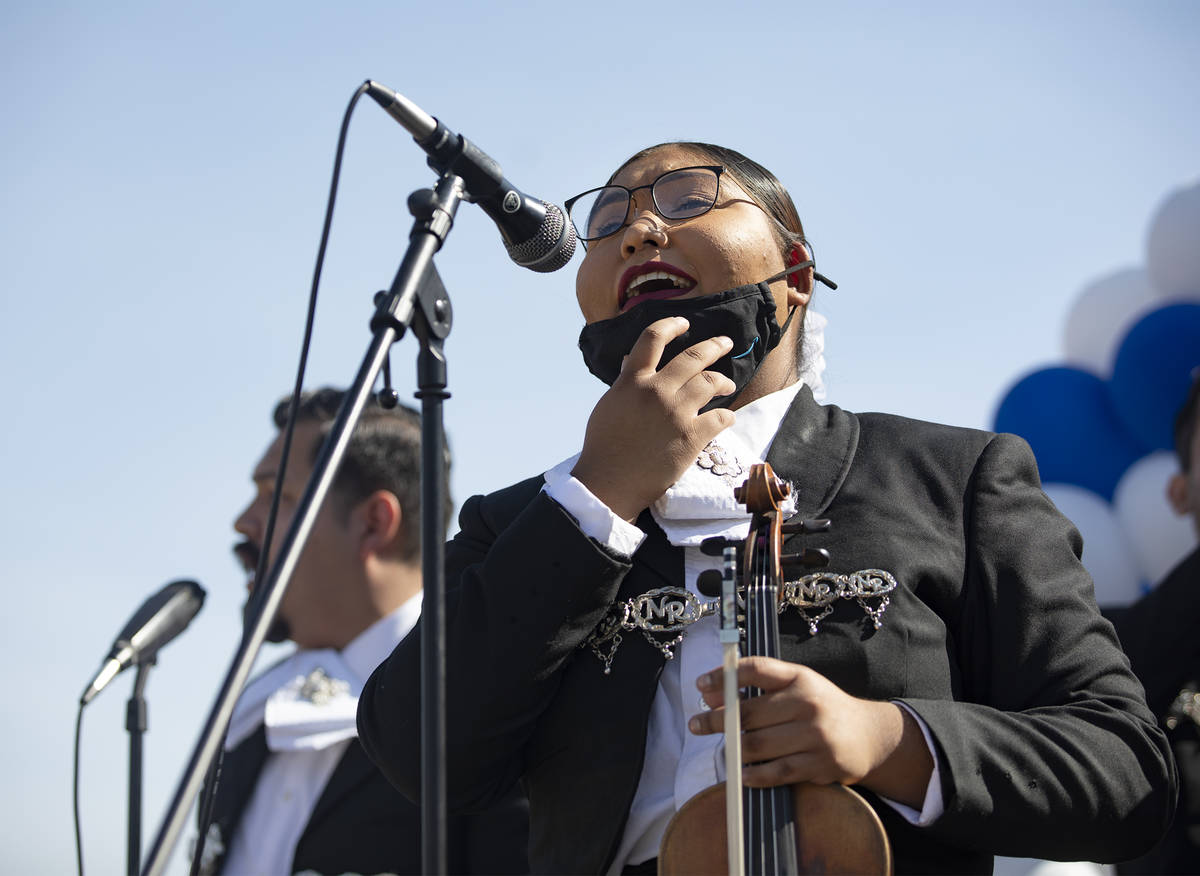 Members of Mariachi Nuestro Raices perform at a democratic event to promote early voting at the ...