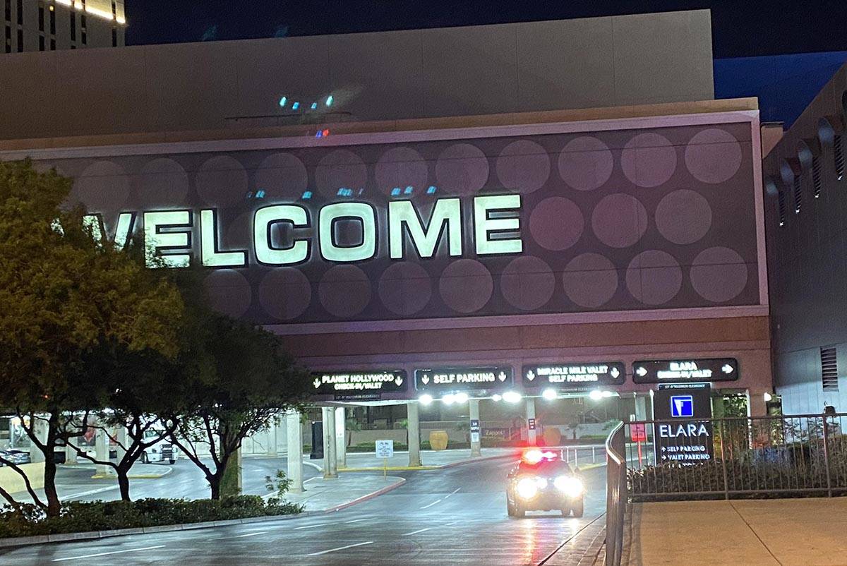 A Las Vegas police unit at the entrance to Planet Hollywood after a shooting nearby on Monday, ...