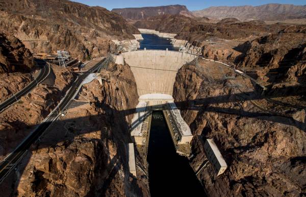 Hoover Dam, seen from from the Mike O'Callaghan-Pat Tillman Memorial Bridge, opened to the publ ...