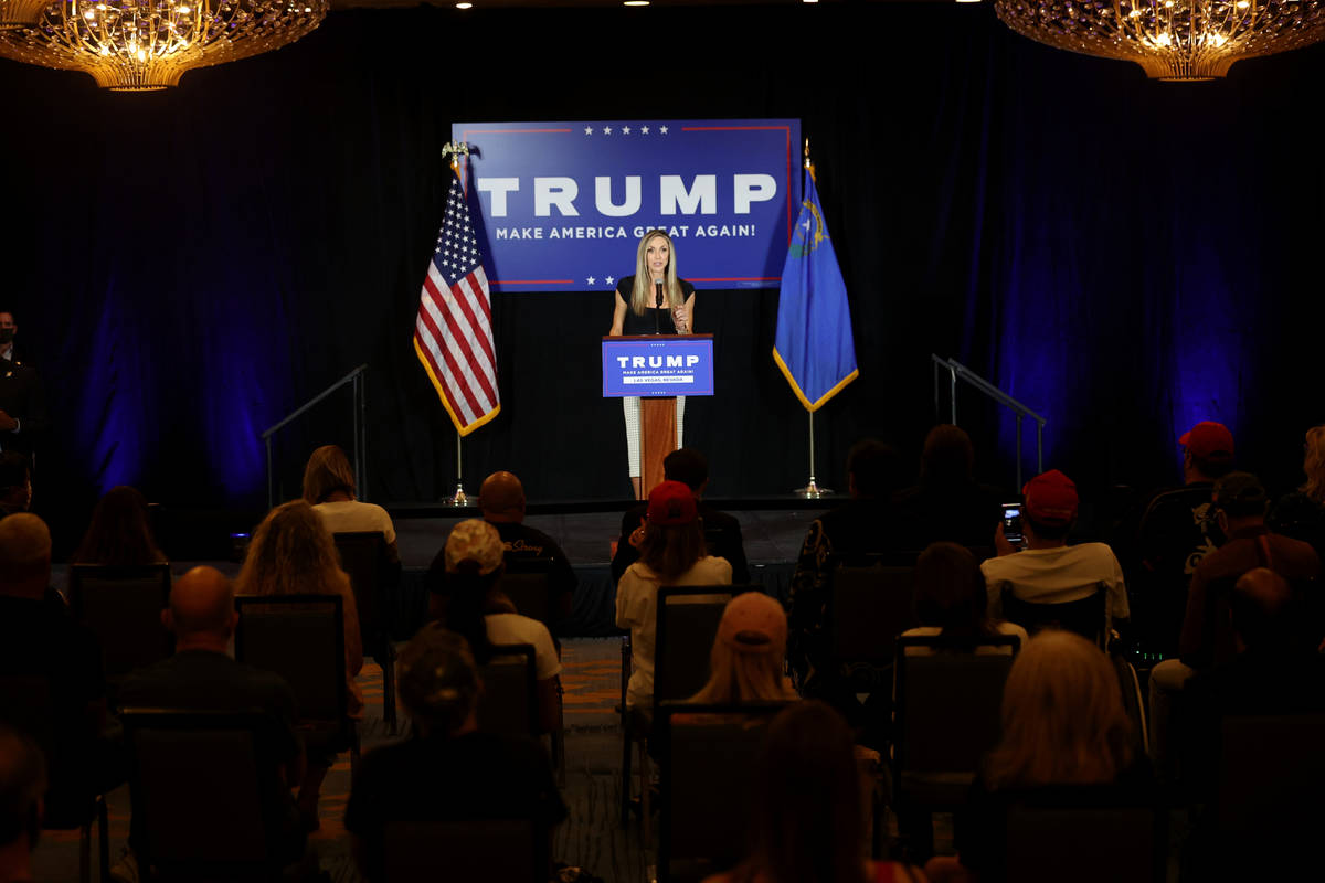 Lara Trump, daughter-in-law of President Donald Trump and wife of Eric Trump, speaks at a Make ...