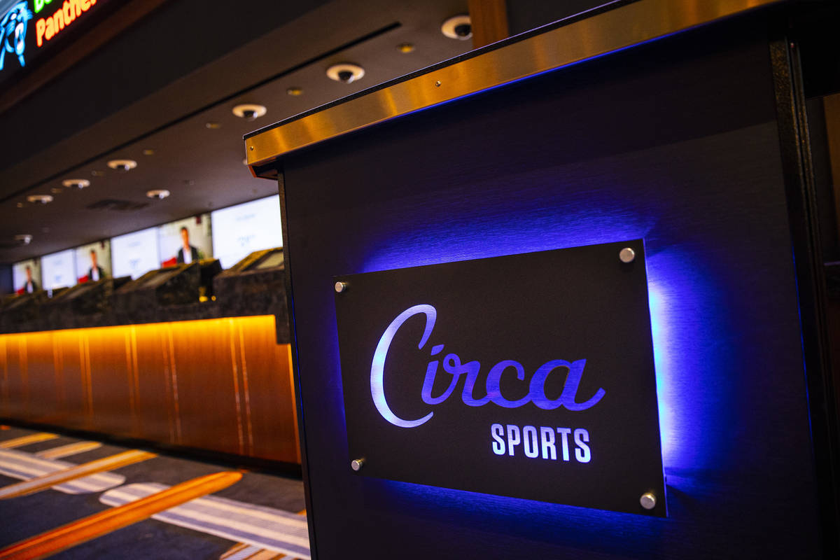 Signage at the Circa Sportsbook during a tour of Circa, the first from-the-ground-up casino bui ...