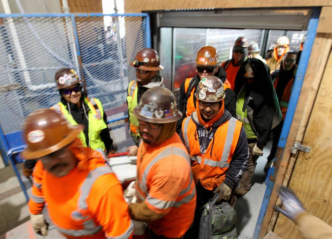 Workers finish their shifts at the Circa construction site in downtown Las Vegas Boulevard Thur ...