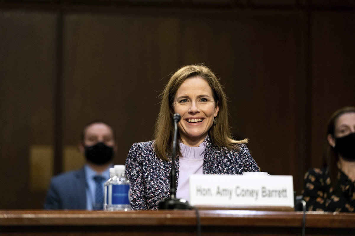 Supreme Court nominee Amy Coney Barrett testifies during the third day of her confirmation hear ...