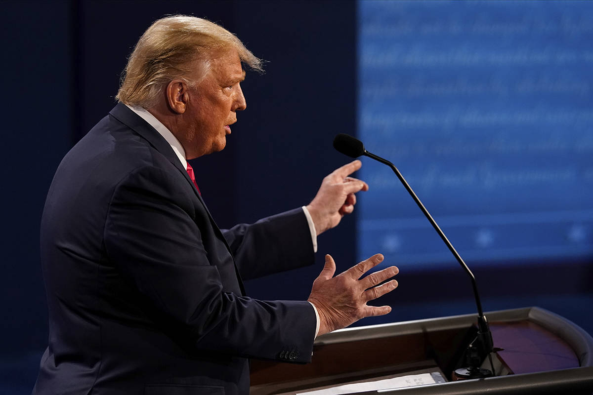 President Donald Trump answers a question during the second and final presidential debate Thurs ...