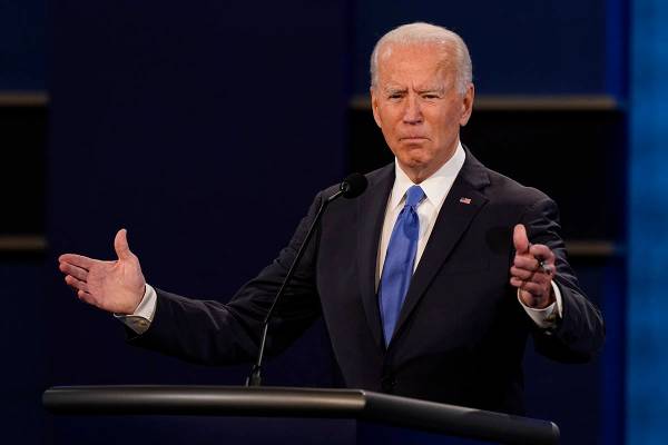 Democratic presidential candidate former Vice President Joe Biden gestures while speaking durin ...
