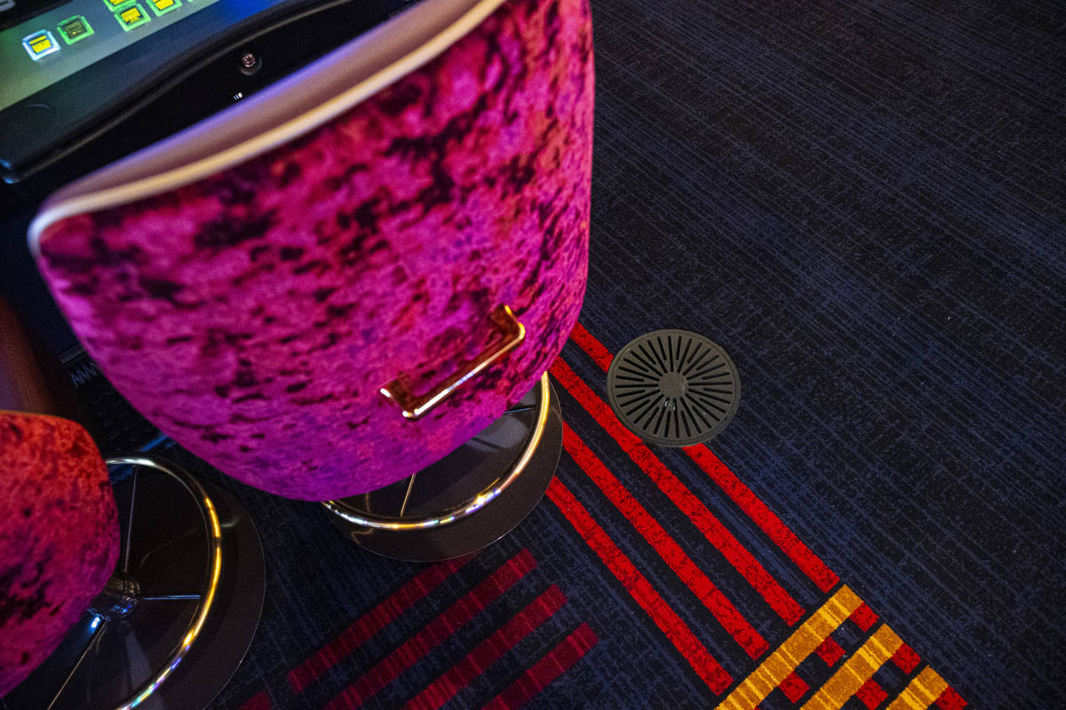 A ground air vent is seen on the casino floor carpet during a tour of Circa, the first from-the ...