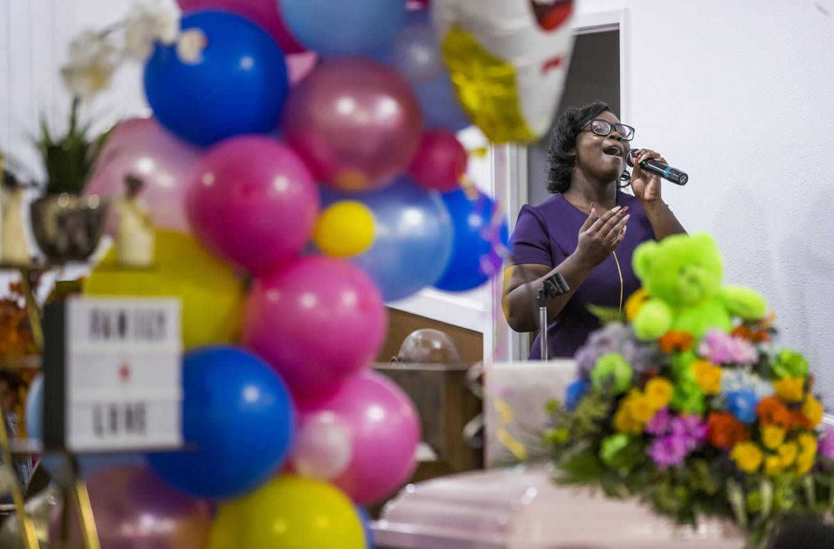 Janae Cannon sings during the funeral service for Sayah Deal at the Tried Stone Baptist Church, ...