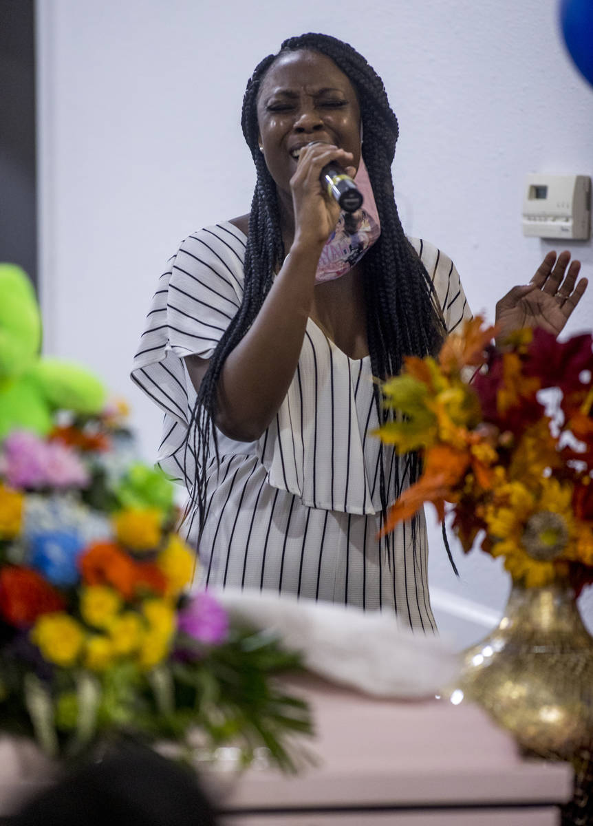 Latasha Johnson sings during the funeral service for Sayah Deal at the Tried Stone Baptist Chur ...