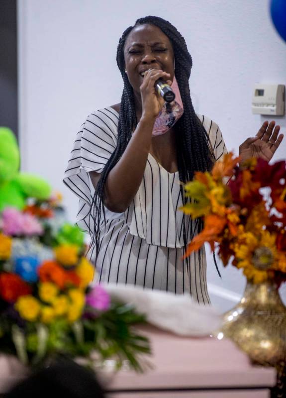 Latasha Johnson sings during the funeral service for Sayah Deal at the Tried Stone Baptist Chur ...