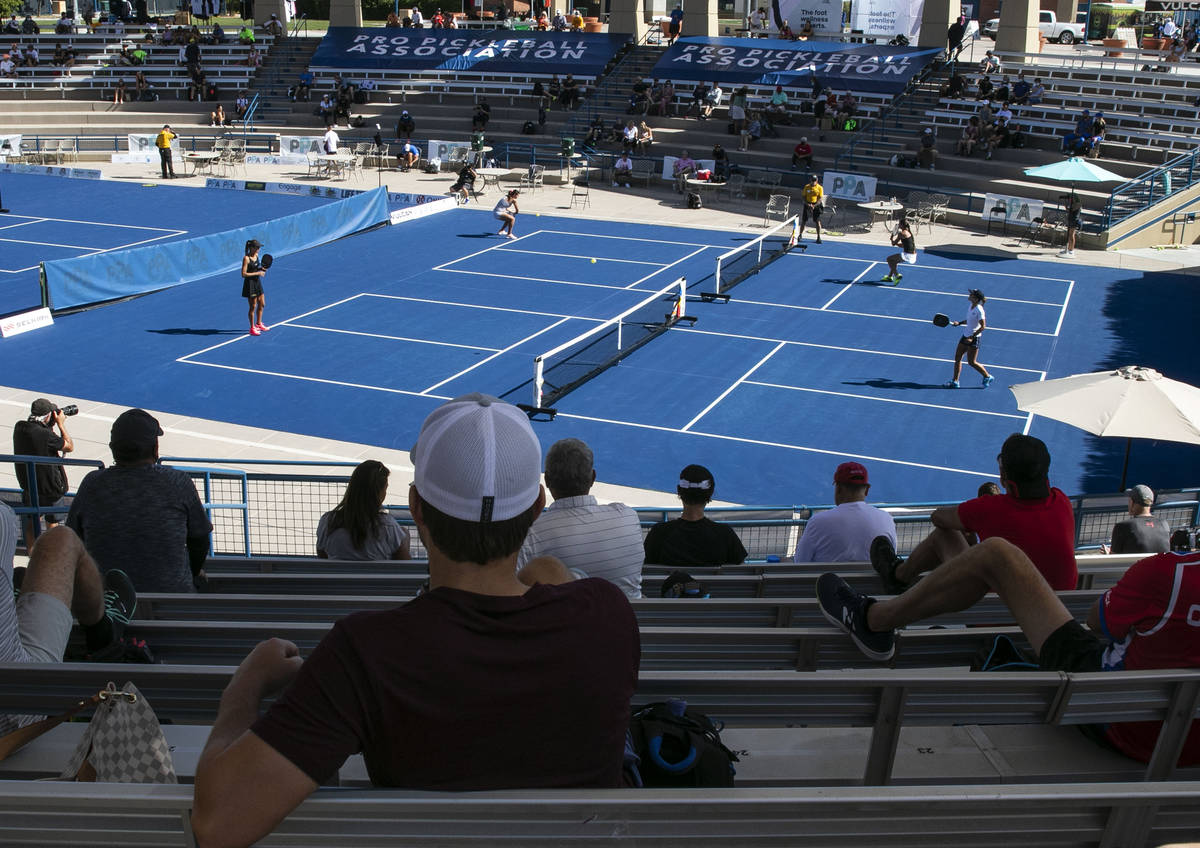 People watch the 2020 Pro Pickleball Association tournament on Thursday, Oct. 22, 2020, in Las ...