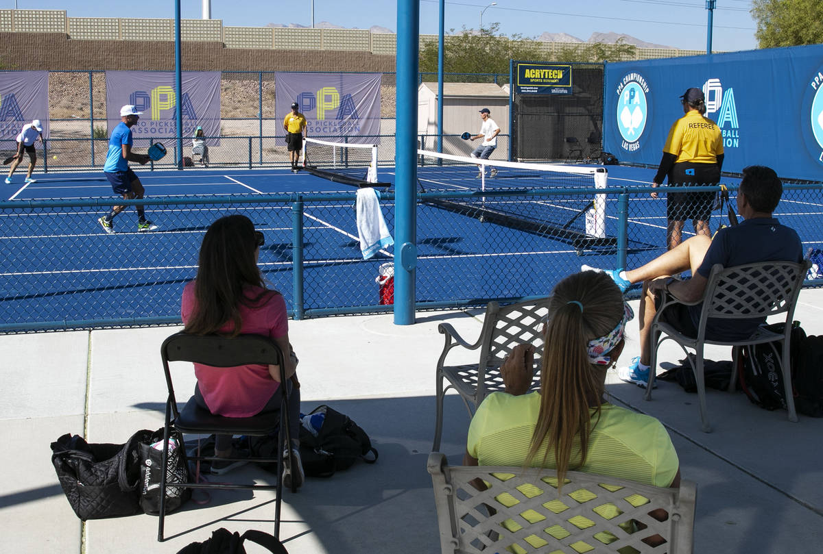 People watch the 2020 Pro Pickleball Association tournament on Thursday, Oct. 22, 2020, in Las ...