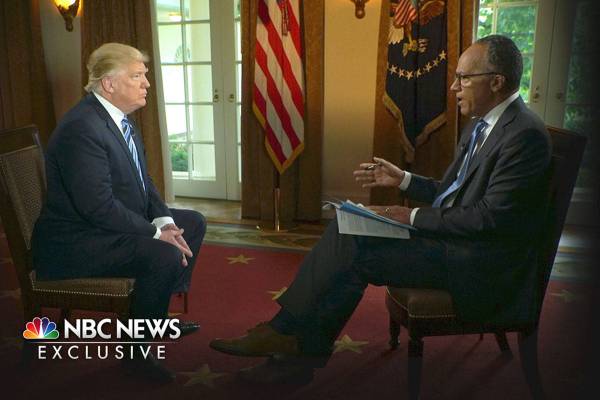 In this image provided by NBC News, President Donald Trump is interviewed by NBC's Lester Holt, ...
