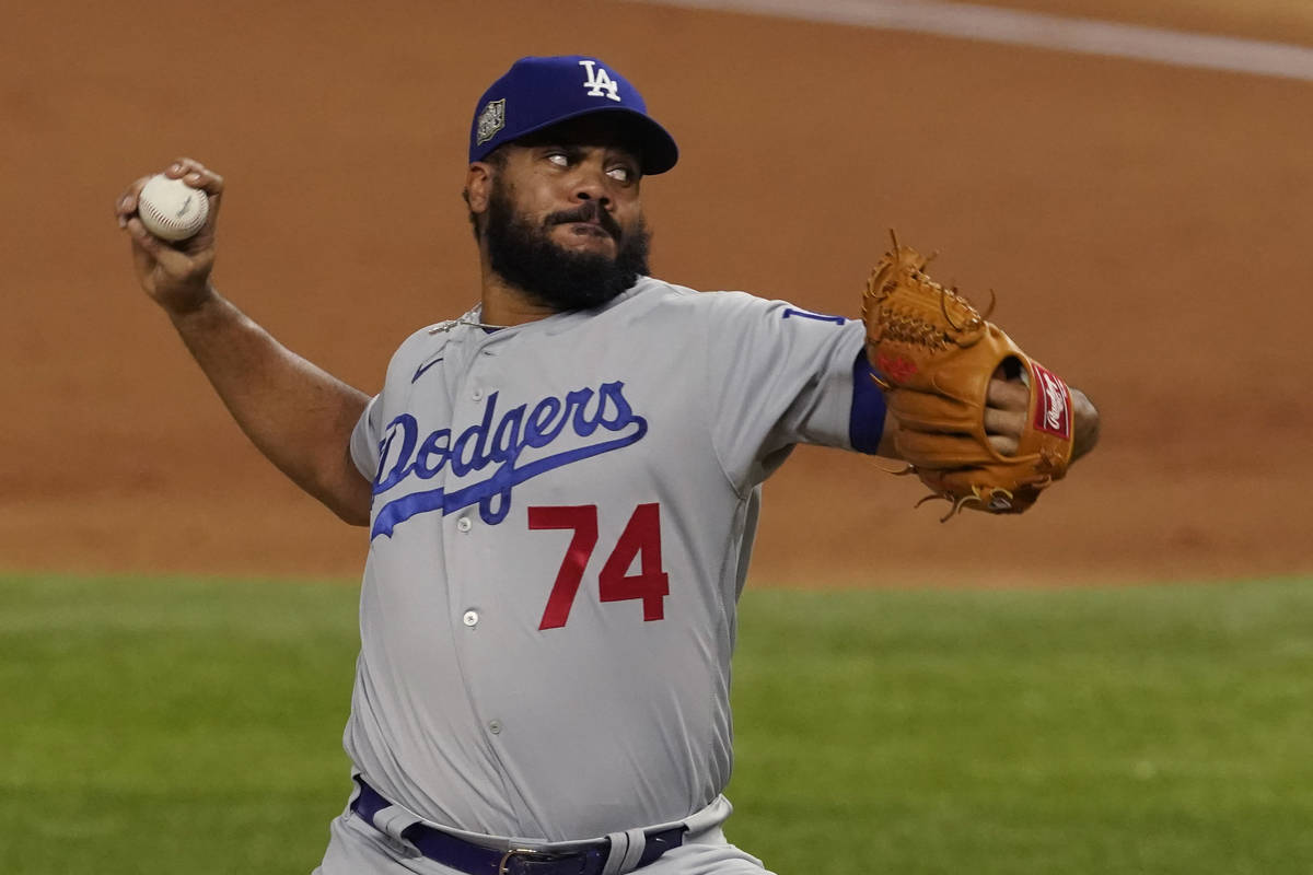 Los Angeles Dodgers relief pitcher Kenley Jansen throws against the Tampa Bay Rays during the n ...
