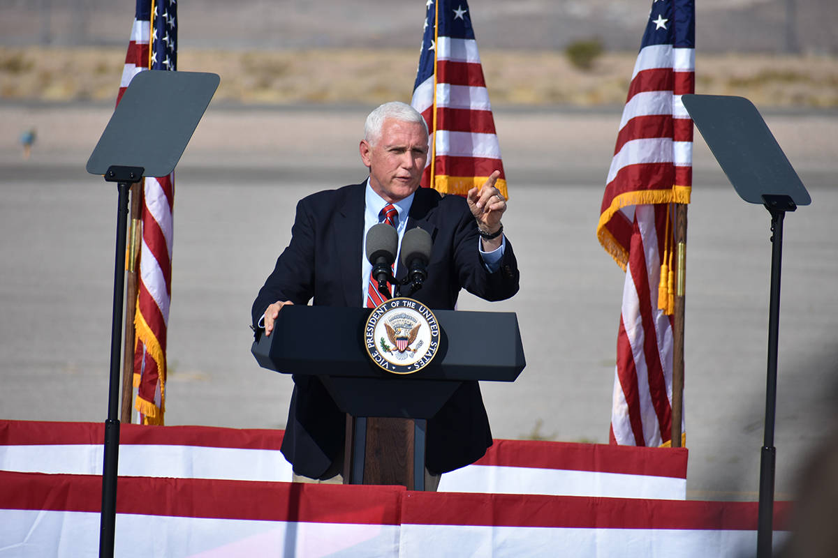 Vice President Mike Pence spoke at a campaign rally on Oct. 8, 2020, at the Boulder City Airpor ...
