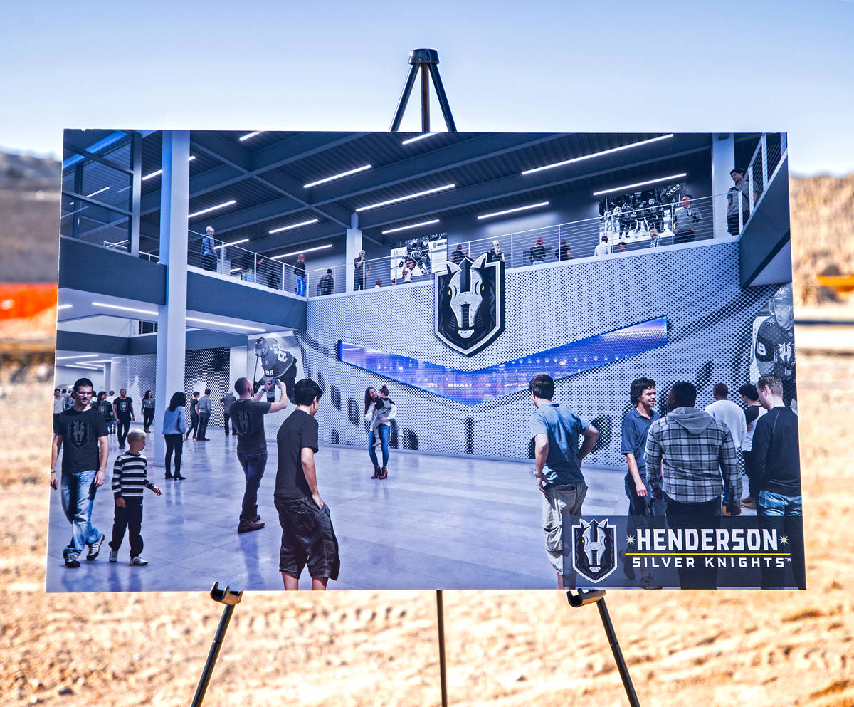 Composite images of the future arena of the Henderson Silver Knights during a construction even ...