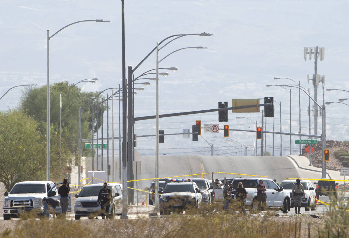 Las Vegas police investigate a double fatal incident at the intersection of Sahara Avenue and H ...