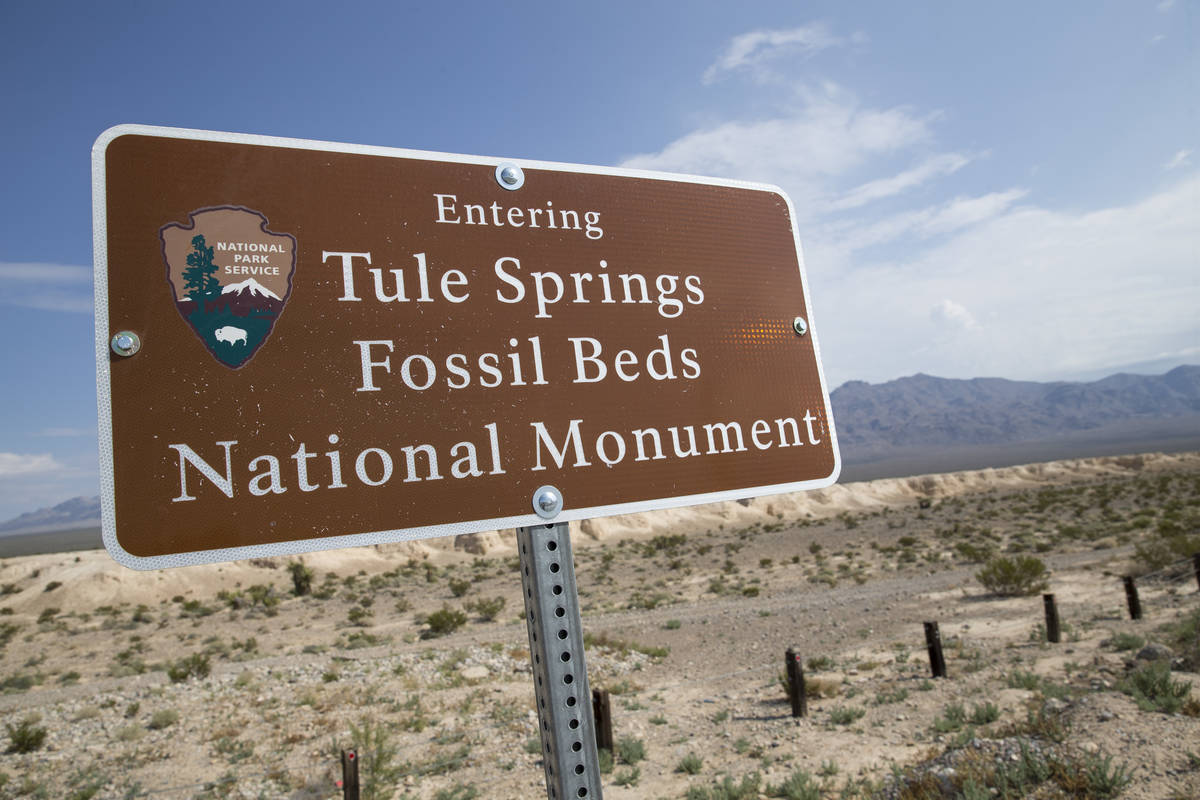 A sign marks the boundary of Tule Springs Fossil Beds National Monument in Las Vegas in this Se ...