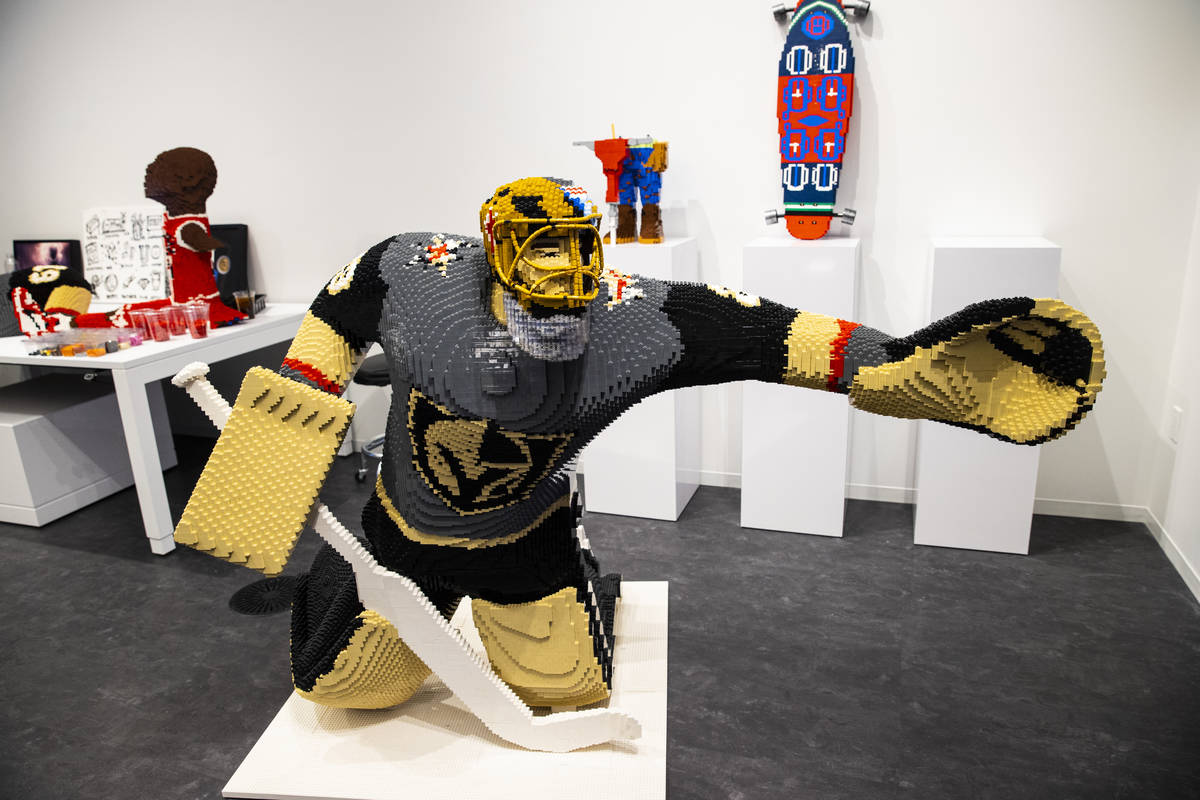 A sculpture of Golden Knights' Marc-Andre Fleury making "the save" is seen at Chris I ...
