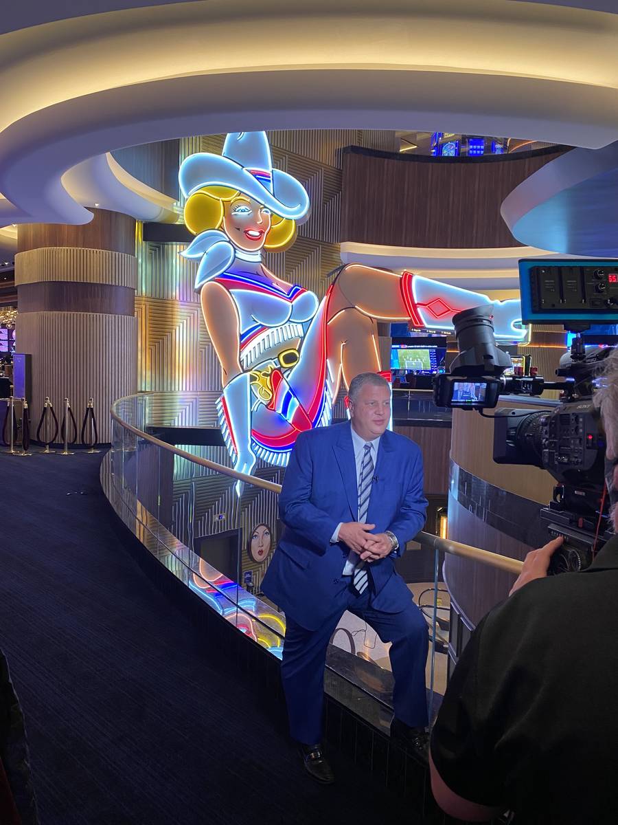 Circa co-owner Derek Stevens is shown with the Vegas Vickie sign at the new resort on Tuesday, ...