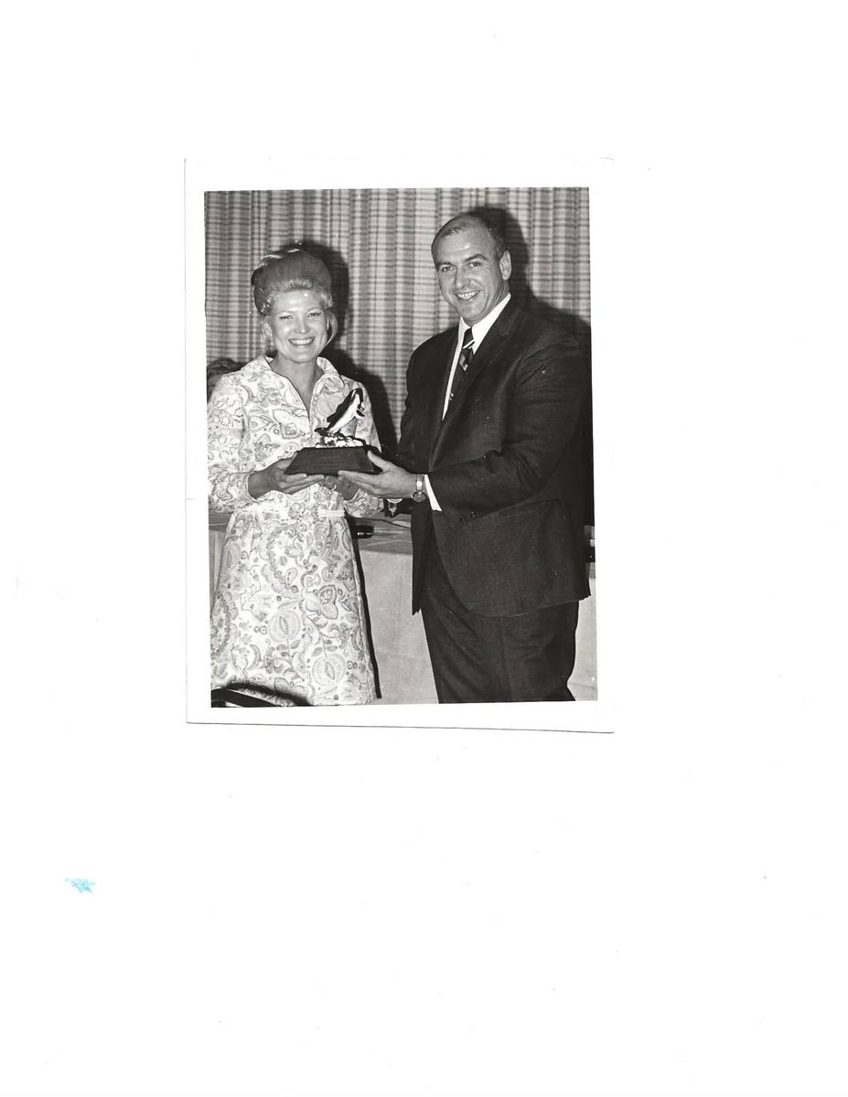 Mary Kozlowski Pichot receives a commendation from Nevada Gov. Mike O'Callaghan in 1971. (Court ...
