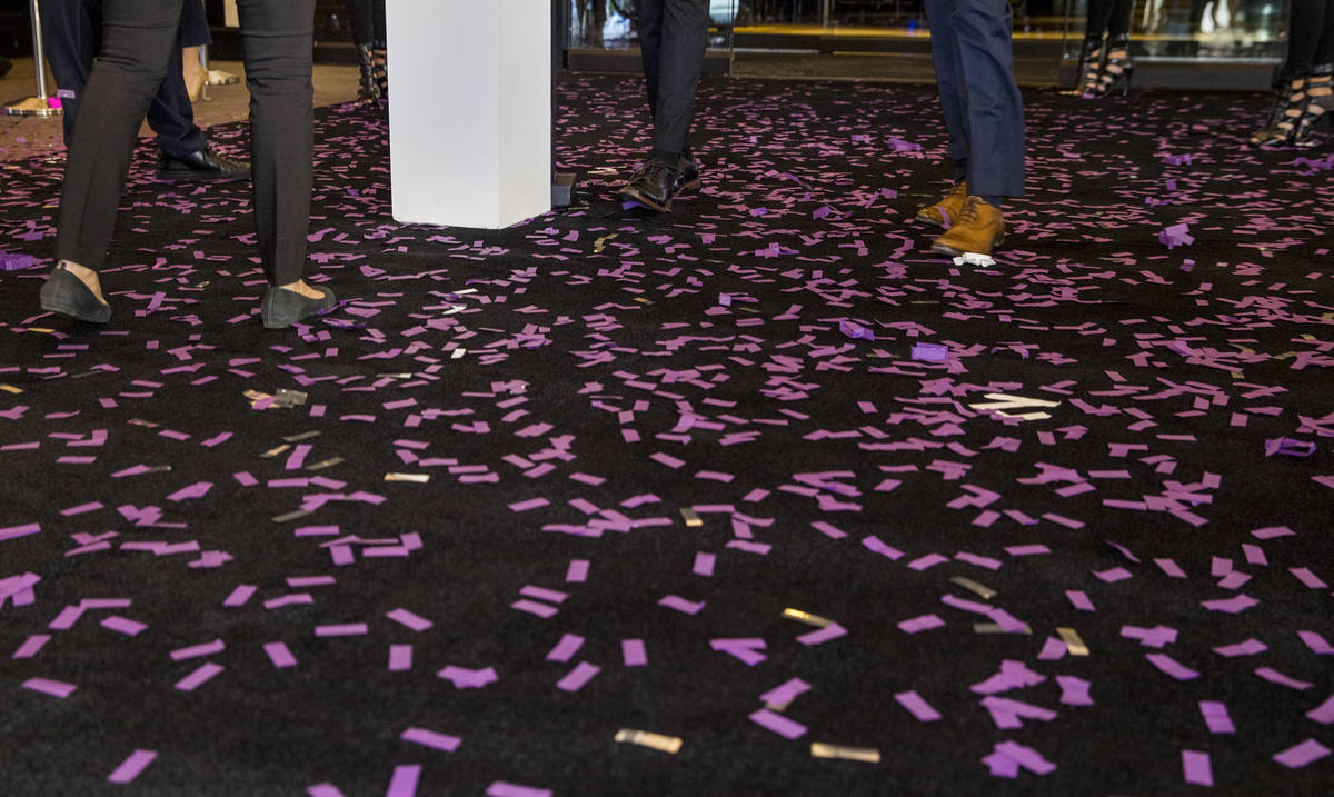 Confetti covers the carpet during the reopening celebration for the The Cromwell as a new 21-on ...