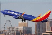 A Southwest Airlines plane takes off from McCarran International Airport in Las Vegas in this F ...