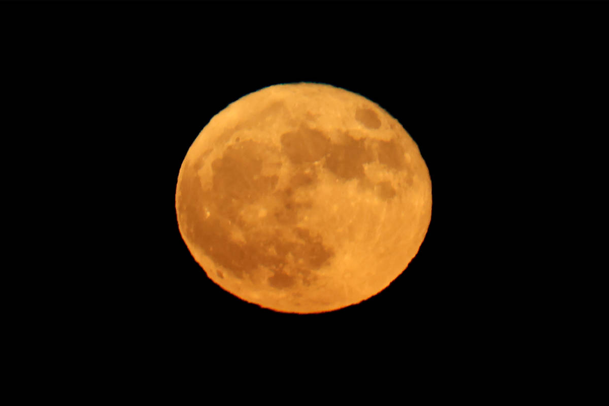 The Blue Moon is seen in Las Vegas, Saturday, Oct. 31, 2020. (Erik Verduzco / Las Vegas Review- ...