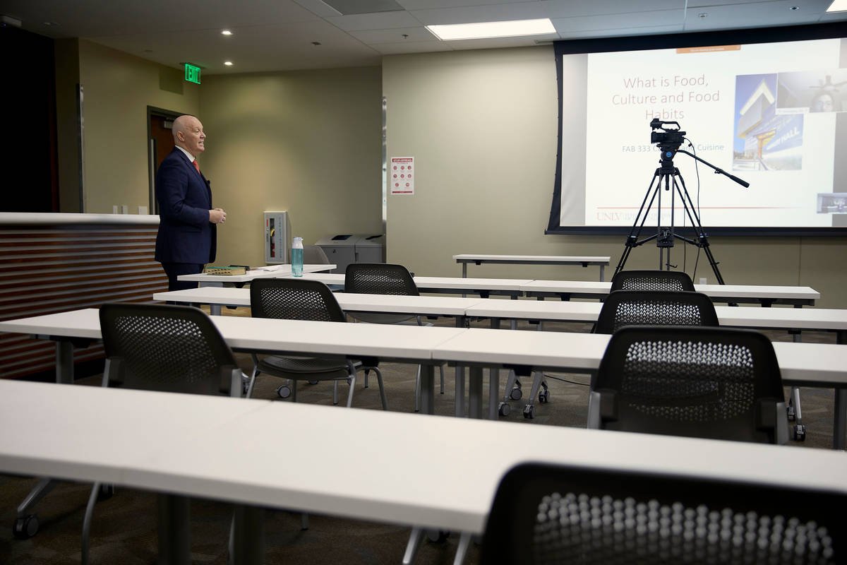 Murray Mackenzie teaches an online class in August at UNLV. (Josh Hawkins/UNLV Photo Services)