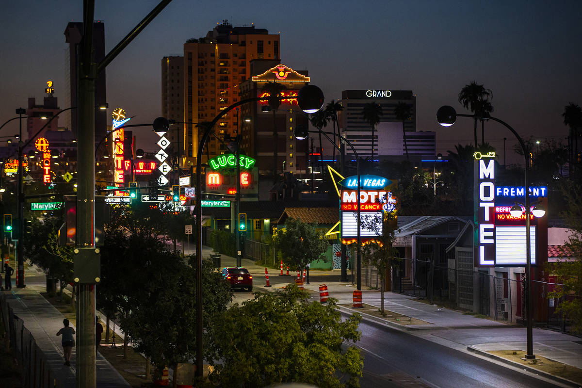 Some of the recently refurbished and reinstalled neon signs, including the Las Vegas Motel and ...