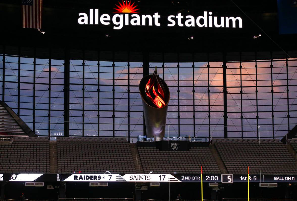 The Al Davis Memorial Torch is seen during the second quarter of the Las Vegas Raiders' home op ...